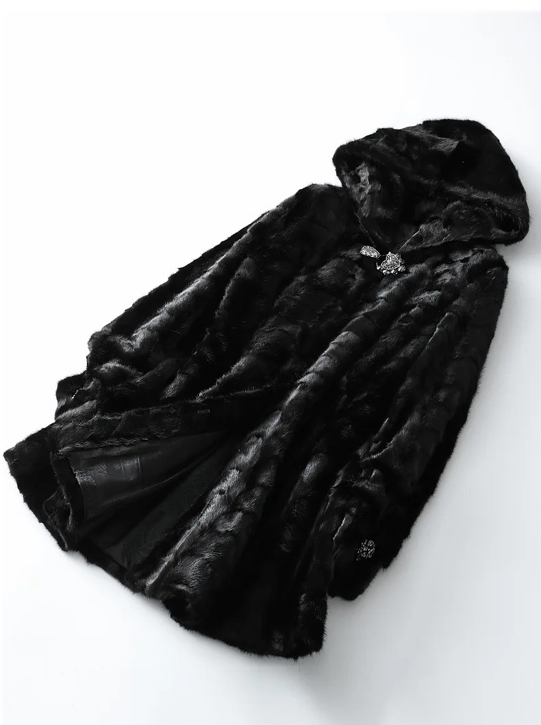 Роскошная куртка из натурального норкового меха с капюшоном тонкий пояс зимняя