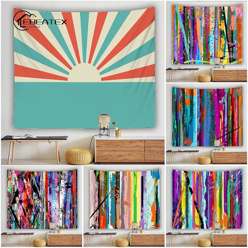 

Neon Sunset Sunset Abstract Wall Tapestry Colorful Expressive Art Vibrant Rainbow Pollution Boho Decor Tapestries Wall Hanging