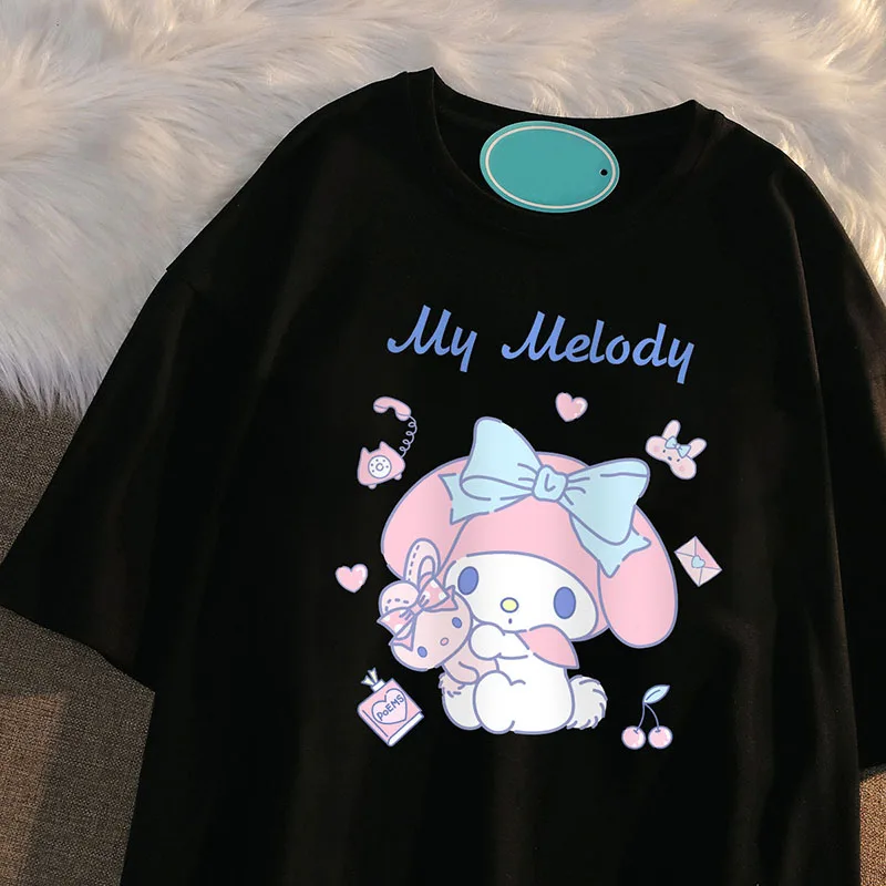 

Kawaii Sanrios T-shirt My Melody Cartoon Anime Cute Summer Loose Couple Sister Print Casual Short Sleeve Gifts for Girls
