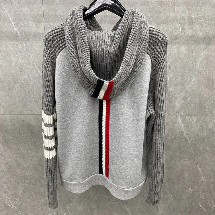2022 Fashion Brand TB THOM Sweatshirt  Women Loose Hooded Pullover Clothing Patchwork Striped Thick Winter Casual Coat Oversizw