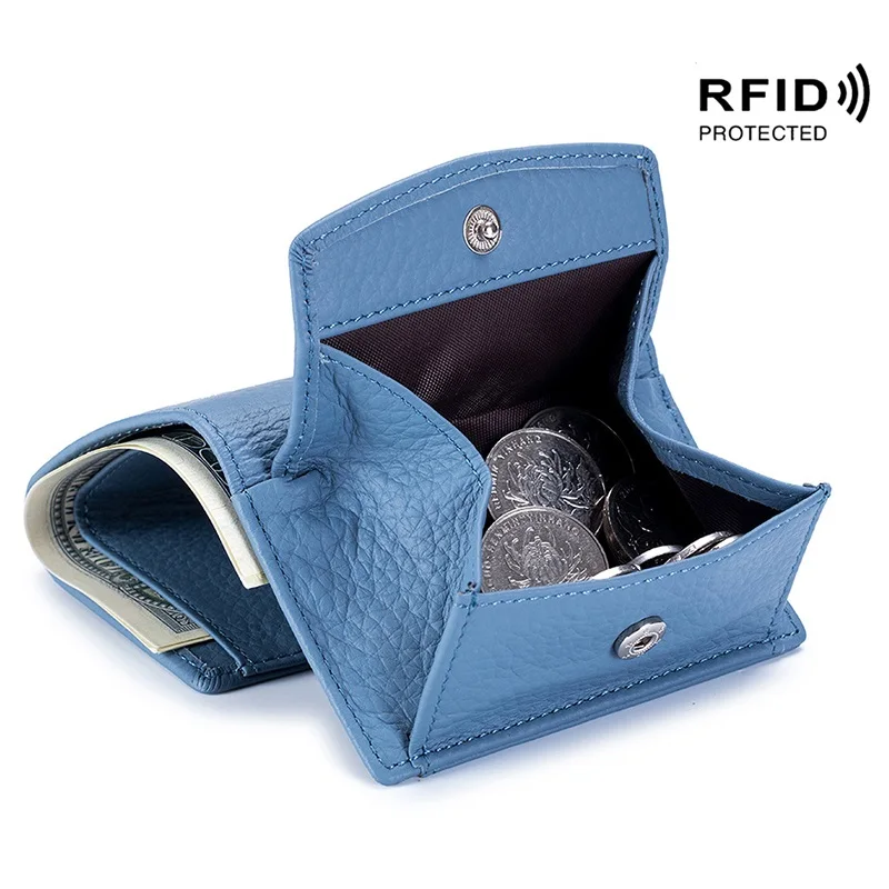 Luxury Brand Women's Genuine Leather Wallets Female Small Cowhide Coin Pocket Purse Lady Rfid Card Holder Mini Money Bag