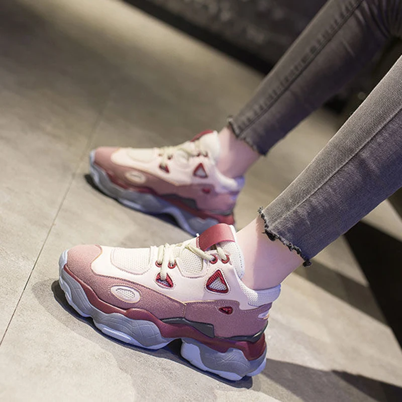 

Women Boots Cute Patchwork Platform Running Comfortable Outdoor Lace-up Thick Bottom Breathable Shoes Mesh