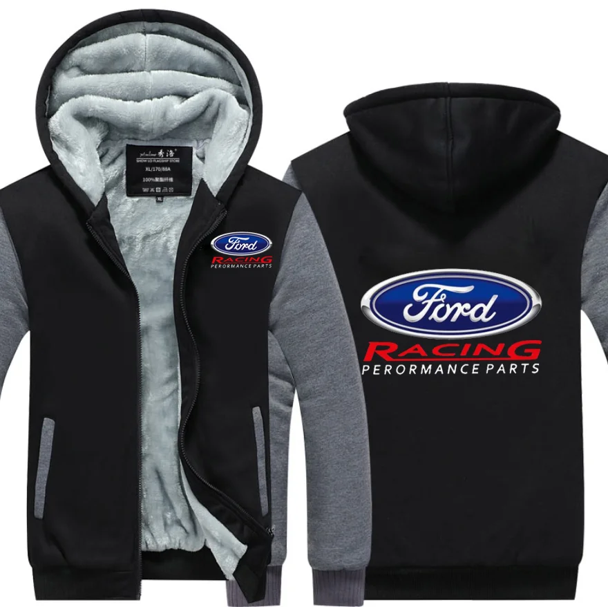 

2022 NEW winter printed FORD car logo thickened casual coat men's zipper men's Plush coat