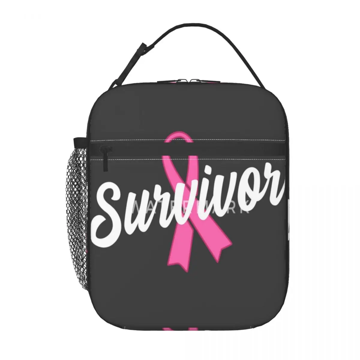 

Survivor - Pink Ribbon Breast Cancer Awareness Insulated Lunch Bag Holiday Oxford Cloth Travel Birthday Gift Customizable