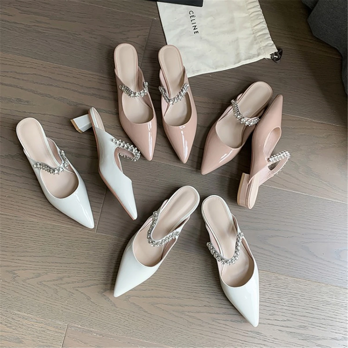 

Босоножки kmeioo женские на низком каблуке, элегантные туфли-лодочки без застежки, заостренный носок, Натуральная овечья кожа, повседневная об...