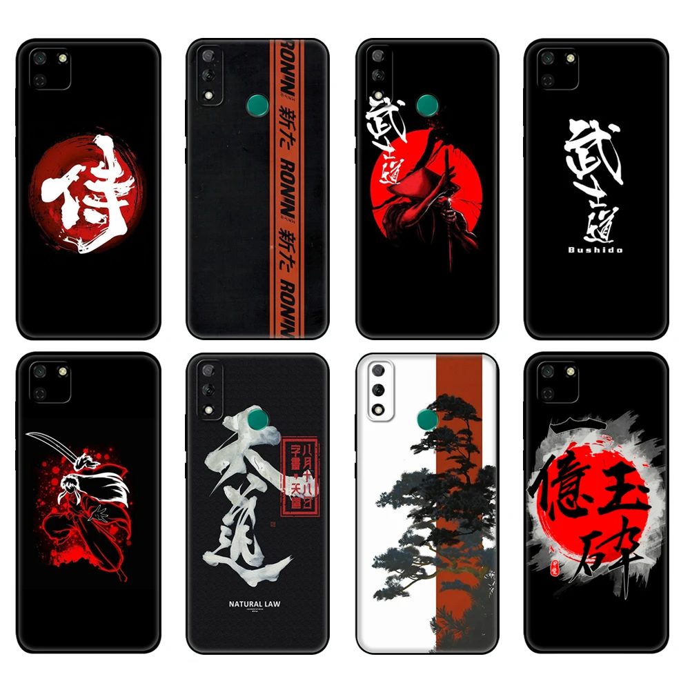 

Черный чехол из ТПУ для Huawei Y9S, Y6S, Y8S, Y5P, Y7P, Y8P, чехол для Huawei Y5lite Prime, Y6 2019, чехол с японскими RONINSUTAIRU FRESH Bushido