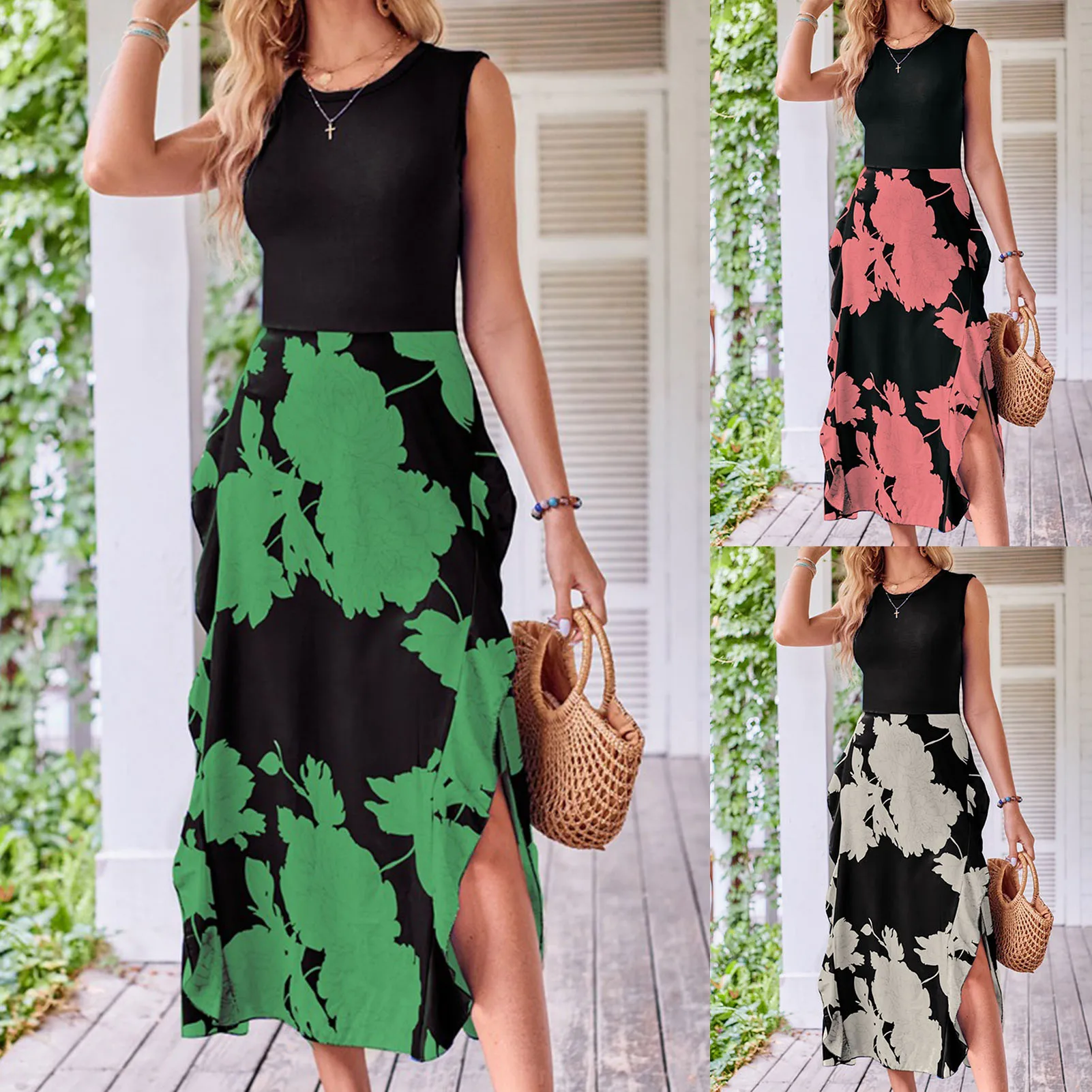 

Summer Floral Print Dress Women Casual Sleeveless Oversized Spaghetti Strap Dress 2023 Beach Party Loose Boho Midi Sundress 2023