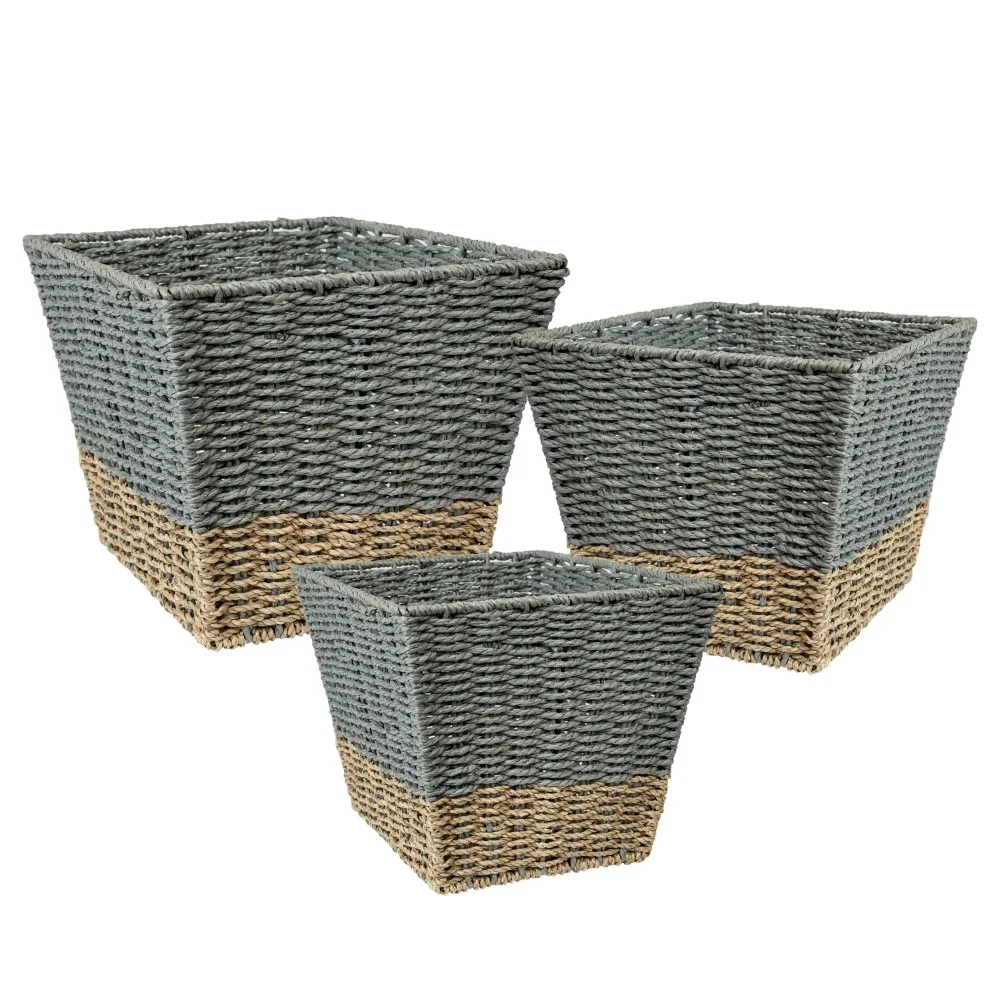 

Set of 3 Square Nesting Seagrass 2-Color Storage Baskets, Natural & Grey Toy s Laundry