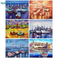 sdoyuno oil painting by numbers boat diy landscape acrylic paint modern wall art picture unique gift for home wall decor handpai