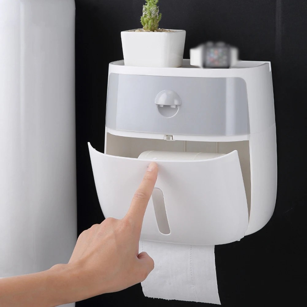 

Bathroom Tissue Holder Nail-free Waterproof Paper Roll Wall-mounted Toilet Storage Rack Double-layer Tissue Box Bathroom Storage