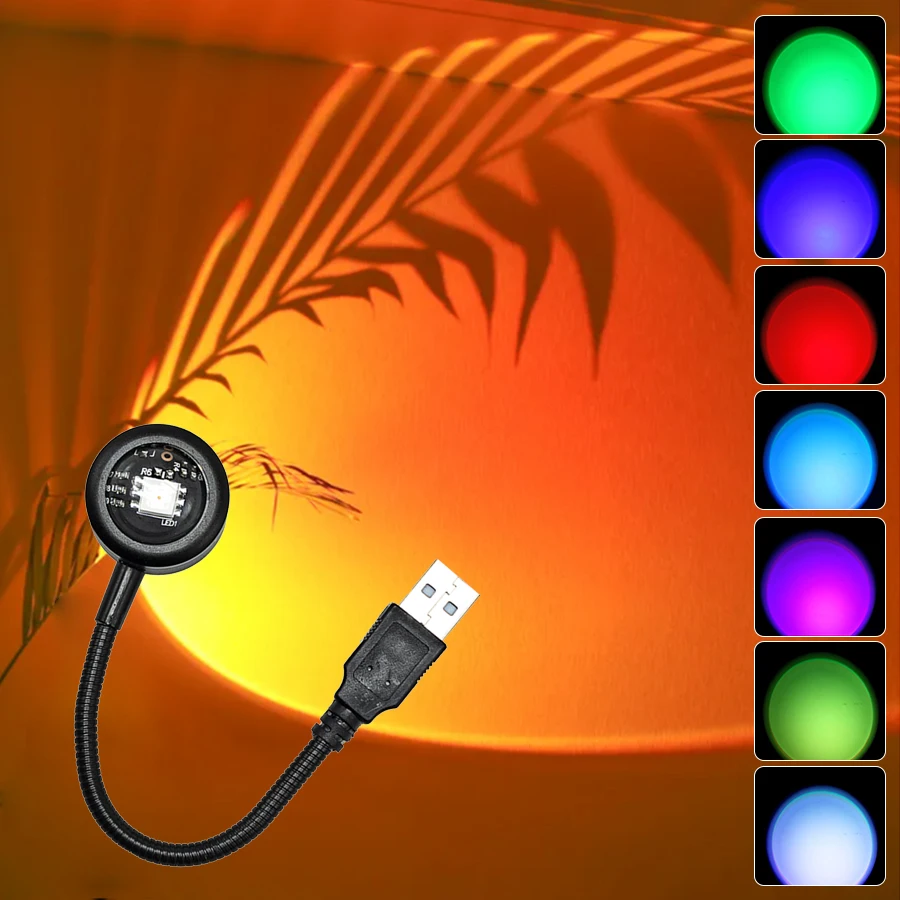 

USB Sunset Lamp Rainbow Projector Night Light Home Decoration Photography Lighting Coffee Shop Background Wall Atmosphere Lights
