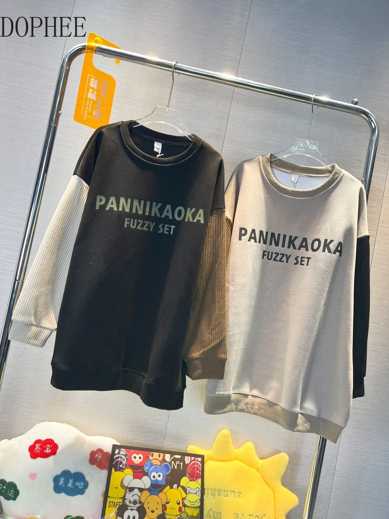 

Новинка 2022, осенние модные пуловеры с круглым вырезом, универсальный свободный трикотажный свитшот с длинными рукавами и буквенным принтом в стиле пэчворк