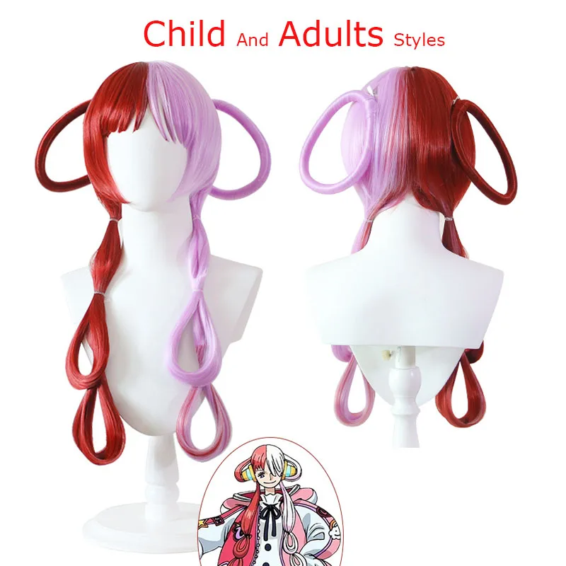 

Anime One Piece Uta Cosplay Wig Children Adults Red Pink Heat Resistant Hair Halloween Wig + Headphones Props