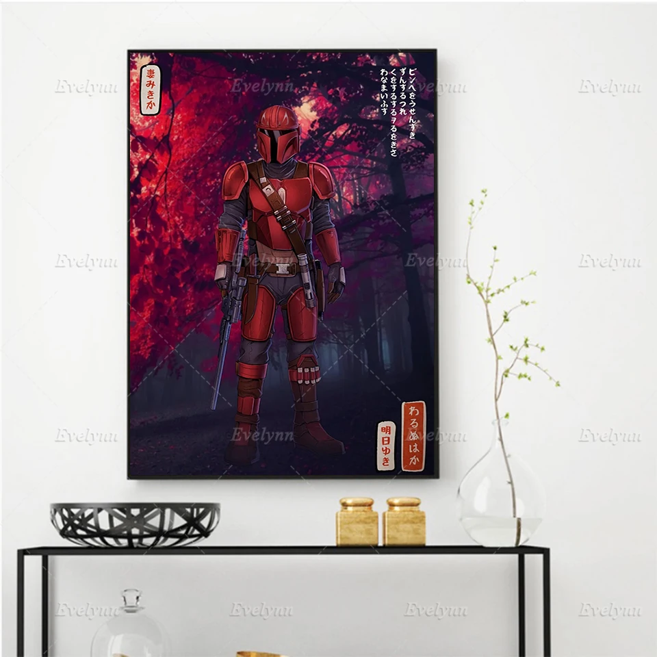 

Mandalorian Japan Anime Vintage Star Wars Poster Nordic Modern Home Decor Prints Pictures Red Room Wall Art Canvas Painting