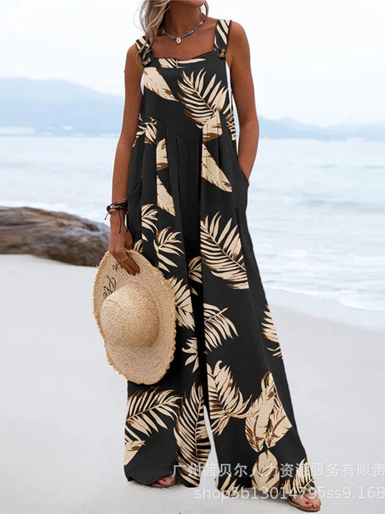 

Mandylandy Women Elegant Summer Strap Jumpsuit Fashion Female Y2K Sleeveless High Waist Halter Wide Leg Trousers Romper Overalls