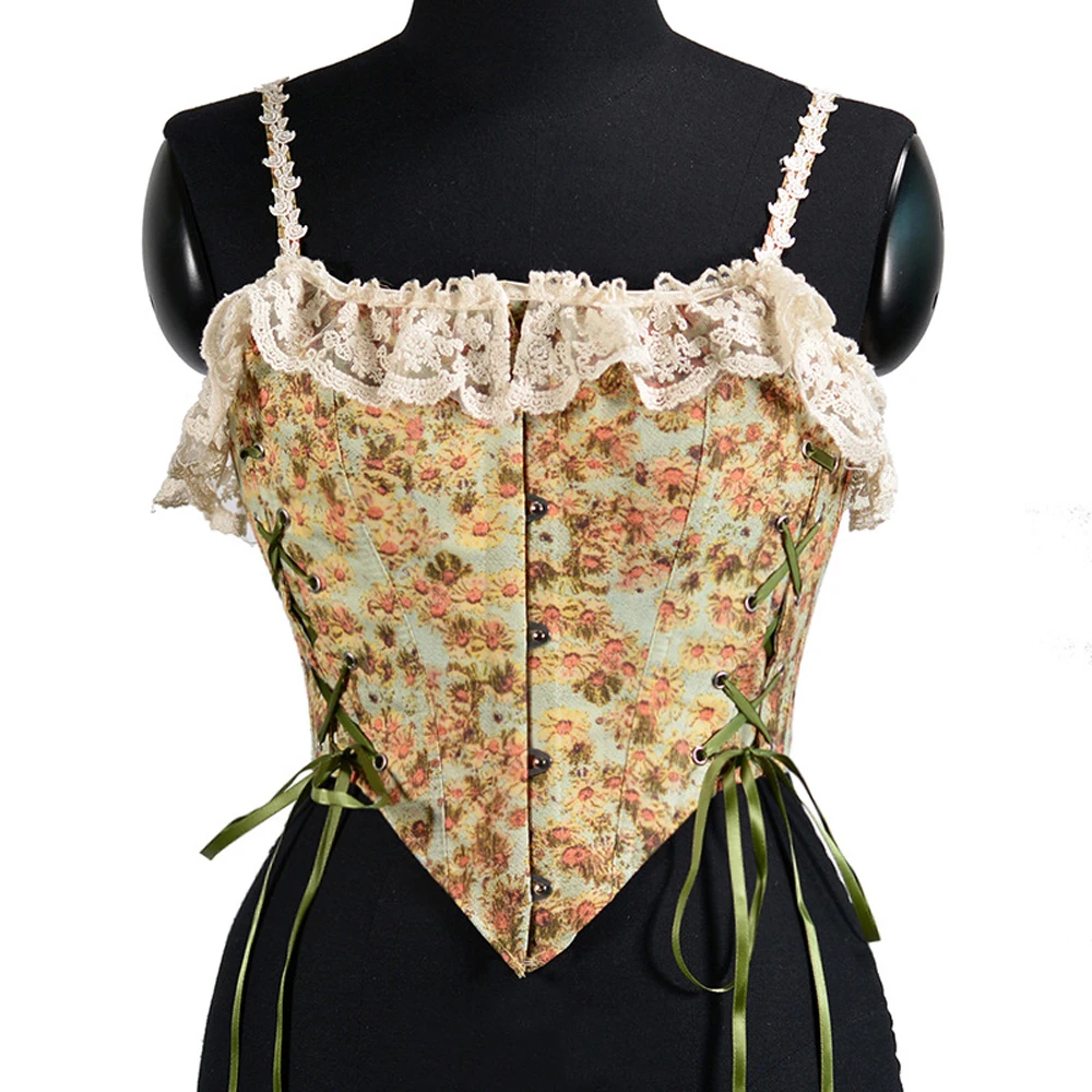 

Sexy Waist Training Bustiers Crop Women Backless French Floral Vintage Sunflower Halter Top Fashion Gothic Lace with Corset 2022