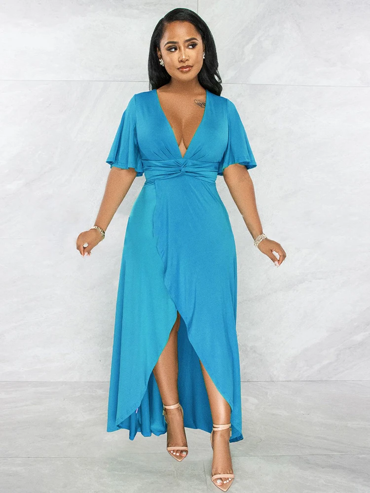 

Платье женское средней длины с V-образным вырезом, пикантный Повседневный однотонный элегантный клубный халат с поясом и разрезом, лето 2022