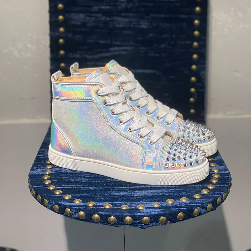 

Luxury Designer Sneakers Rivet Flats Red Sole High Top Casual Shoes Fashion Sneakers Couple High Top Men's And Women Shoes