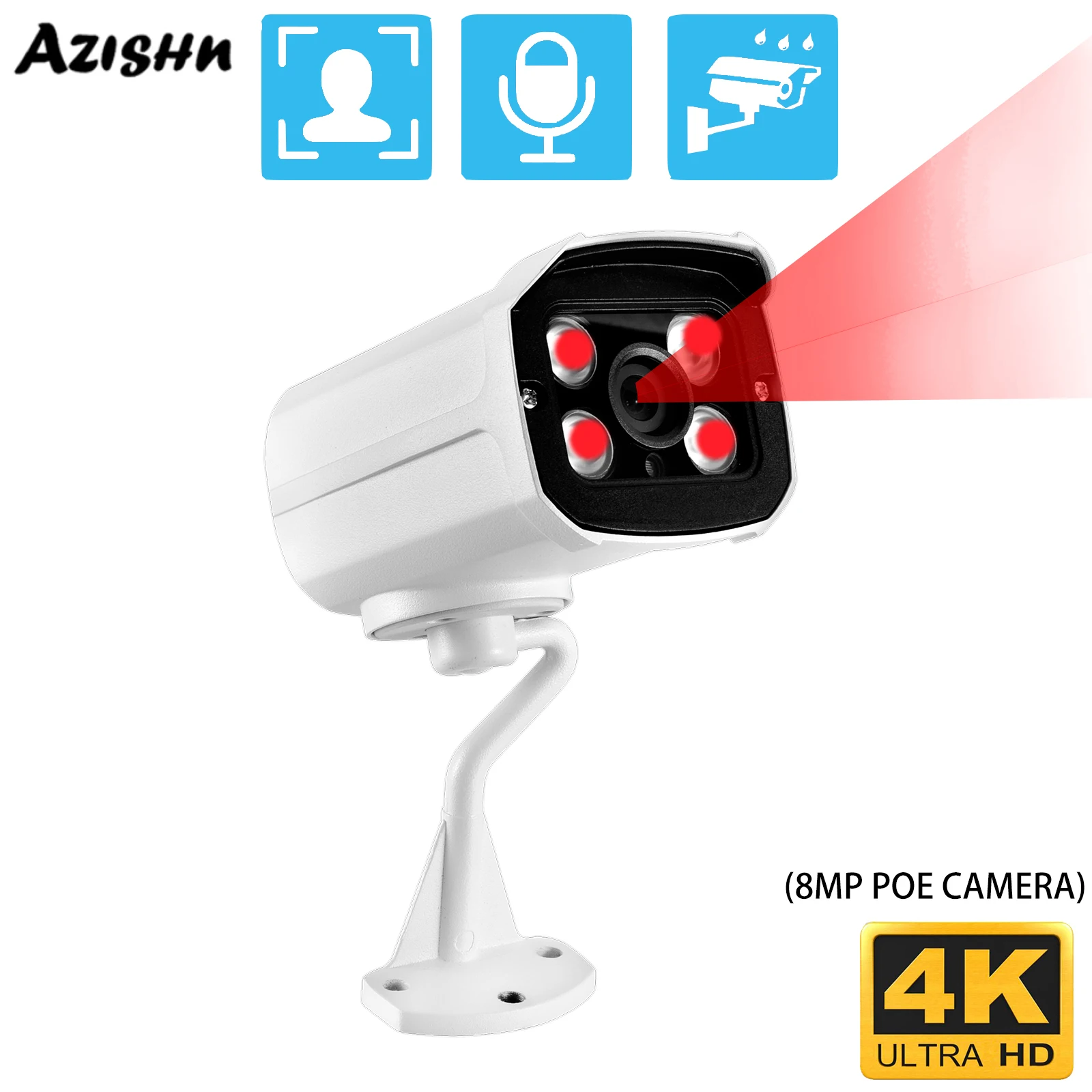 Наружное распознавание лица AZISHNOutdoor, Ultra Clear 4K POE Audio Bullet CCTV, инфракрасное ночное видение, видеонаблюдение