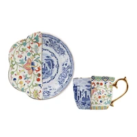 creative chinese exquisite retro luxury painted gold blue white bucket color ceramic cup juego de tazas de cafe mugs drinkware