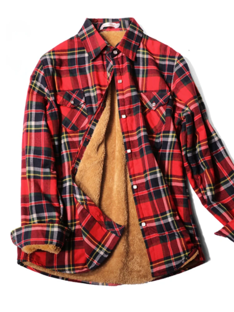 

Plaid Shirt Women Winter Velvet Thick Warm Fleece Casual Checkered Blouse Female Long Sleeve Button Tops Autumn Retro Clothes