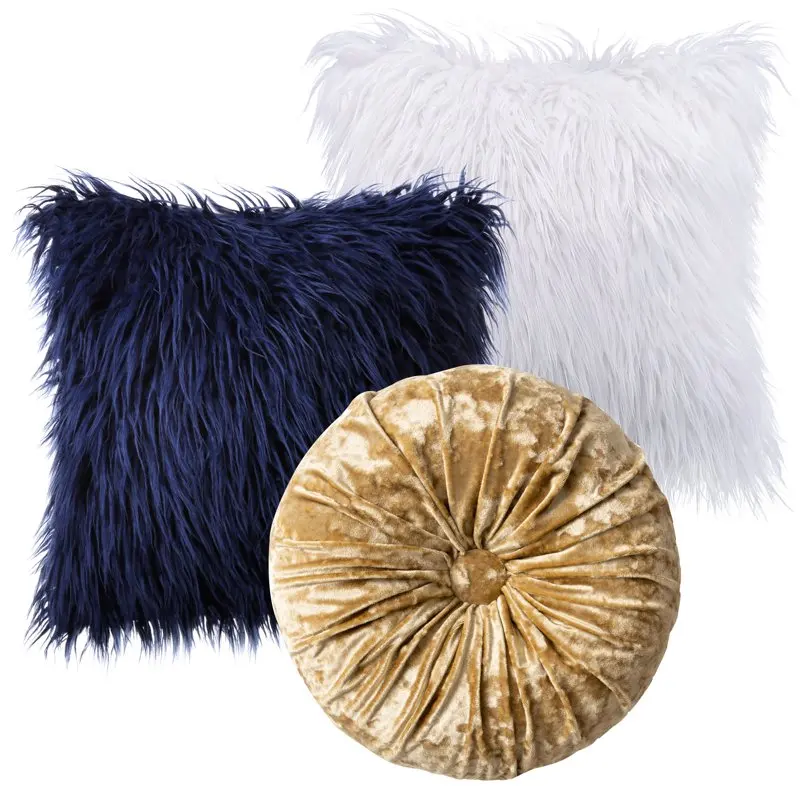 

Designer's Choice Decorative Throw Pillow Set, Fluffy Faux Fur & Velvet Pleated Pumpkin Bundle, 16" x 16" Light Coffee Pumpkin +