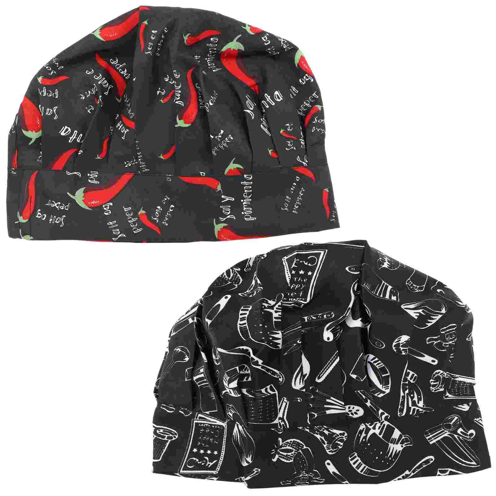 

2pcs Hotel Chef Caps Western Restaurant Chef Caps Patterned Chef Cloth Caps