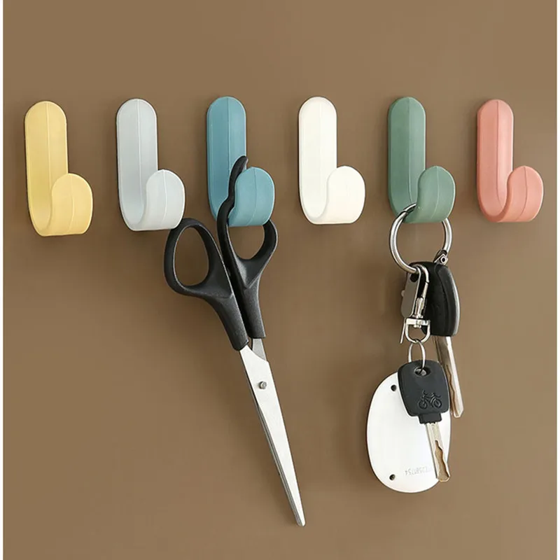 

J-shaped Self-adhesive Hooks, Plastic Door Wall Hangers, Candy Color, Strong Hook for Kitchen, Bathroom, Bedroom, Hallway