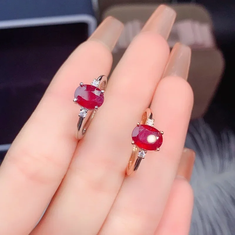 100% натуральный рубиновый камень 6*8 мм стерлинговое серебро 925 пробы обручальные