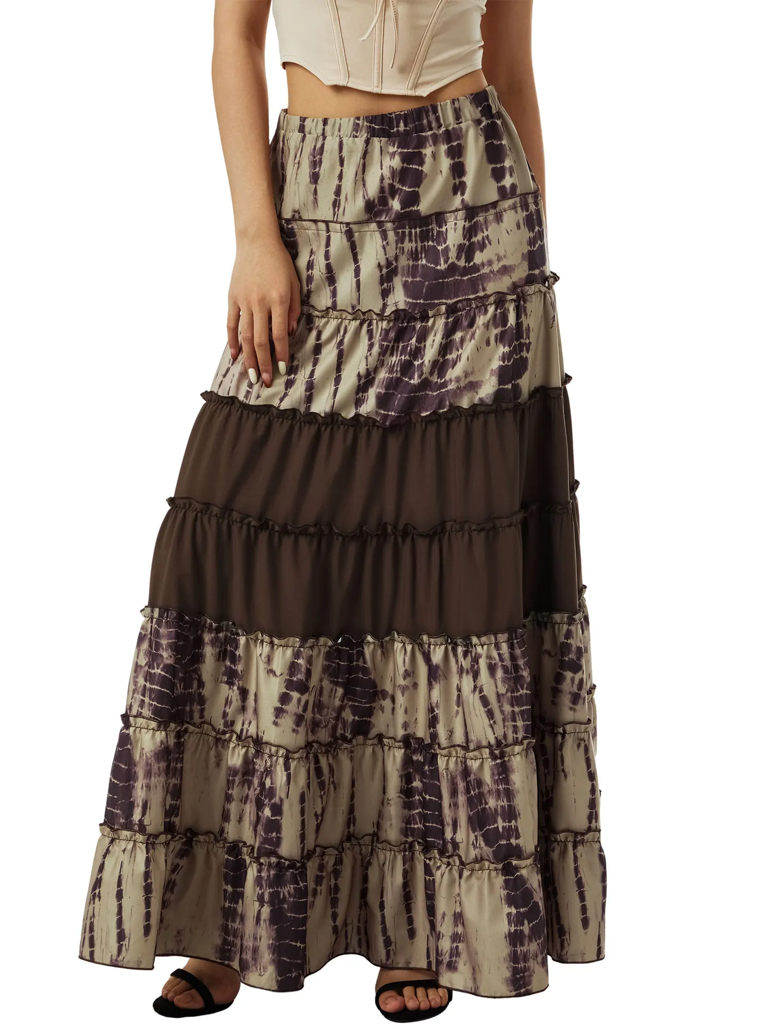 

Women s Vintage Long Skirt Elastic Waist Patchwork Swing Skirt Casual Boho Retro Streetwear E Gril Bottoms