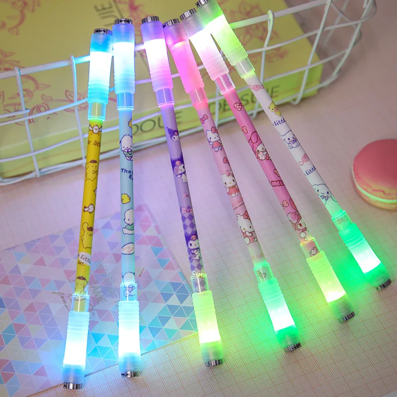 

6pcs Kawaii Sanrio My Melody Glow Gel Pen Hello Kitty Cinnamoroll Kuromi Stress Relief Glow Spinning Pen Stationery for Students