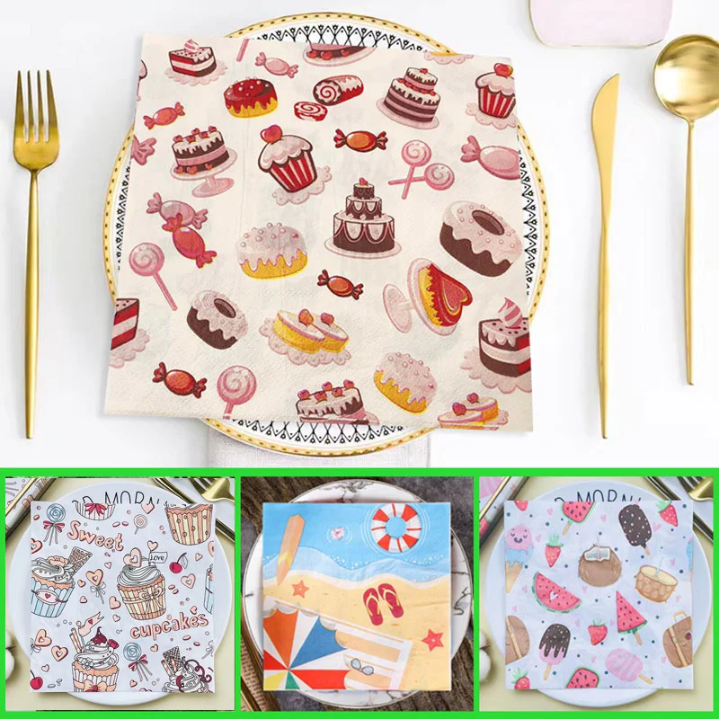 

20PCS Cake Printed Children's Birthday Decoration Graduation Party 2022 Disposable Tableware Decoupage Napkins Paper Crafts