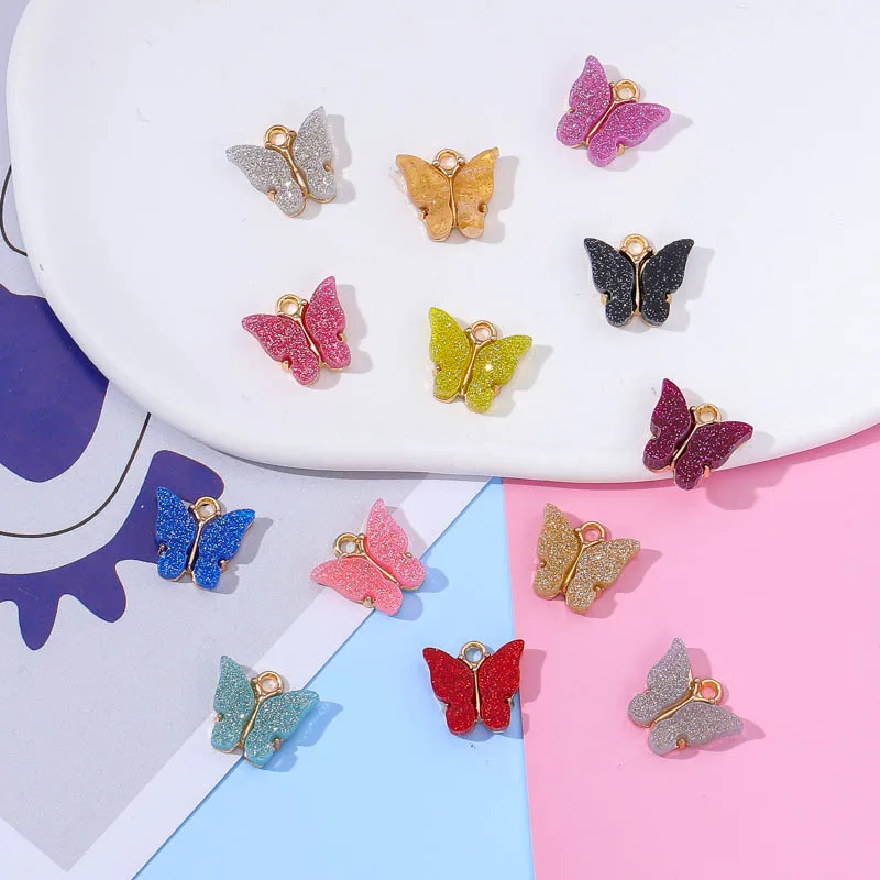 

14*14mm 20Pcs Silver Color Shiny Sequin Alloy Acrylic Butterfly Charm Pendant DIY Necklace Bracelet Earrings Jewelry Accessories