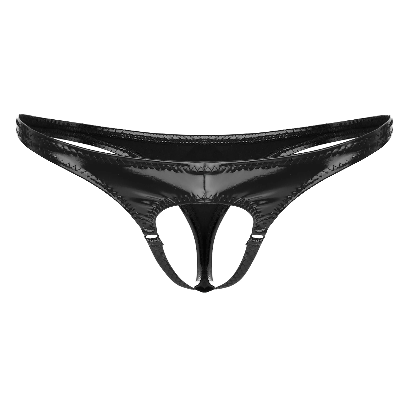 

Mens Lingerie Crotchless Patent Leather G-Strings Underwear Hollow Out Front Thong Wet Look Low Rise T-back Open Butt Underpants