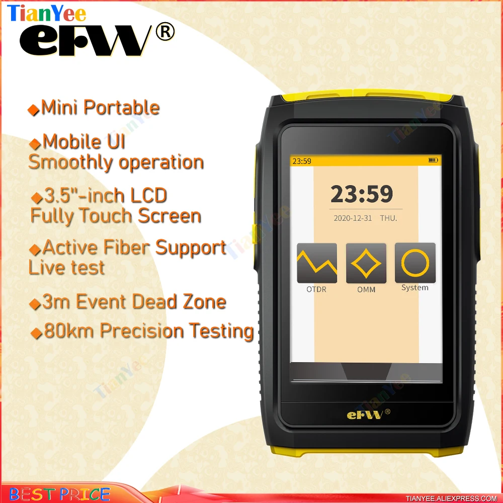 Мини OTDR eFVV-100 1550 нм + VFL 80 км активный волоконно-оптический отражатель встроенный OPM