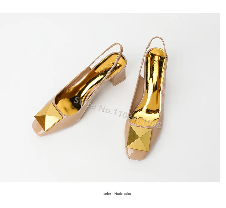 Rivet Square Toe Chunky Heels Pumps Slingback Hight Heels Women Summer Sandals Shallow Slip-On Hight Heels Ladies Dress Shoes