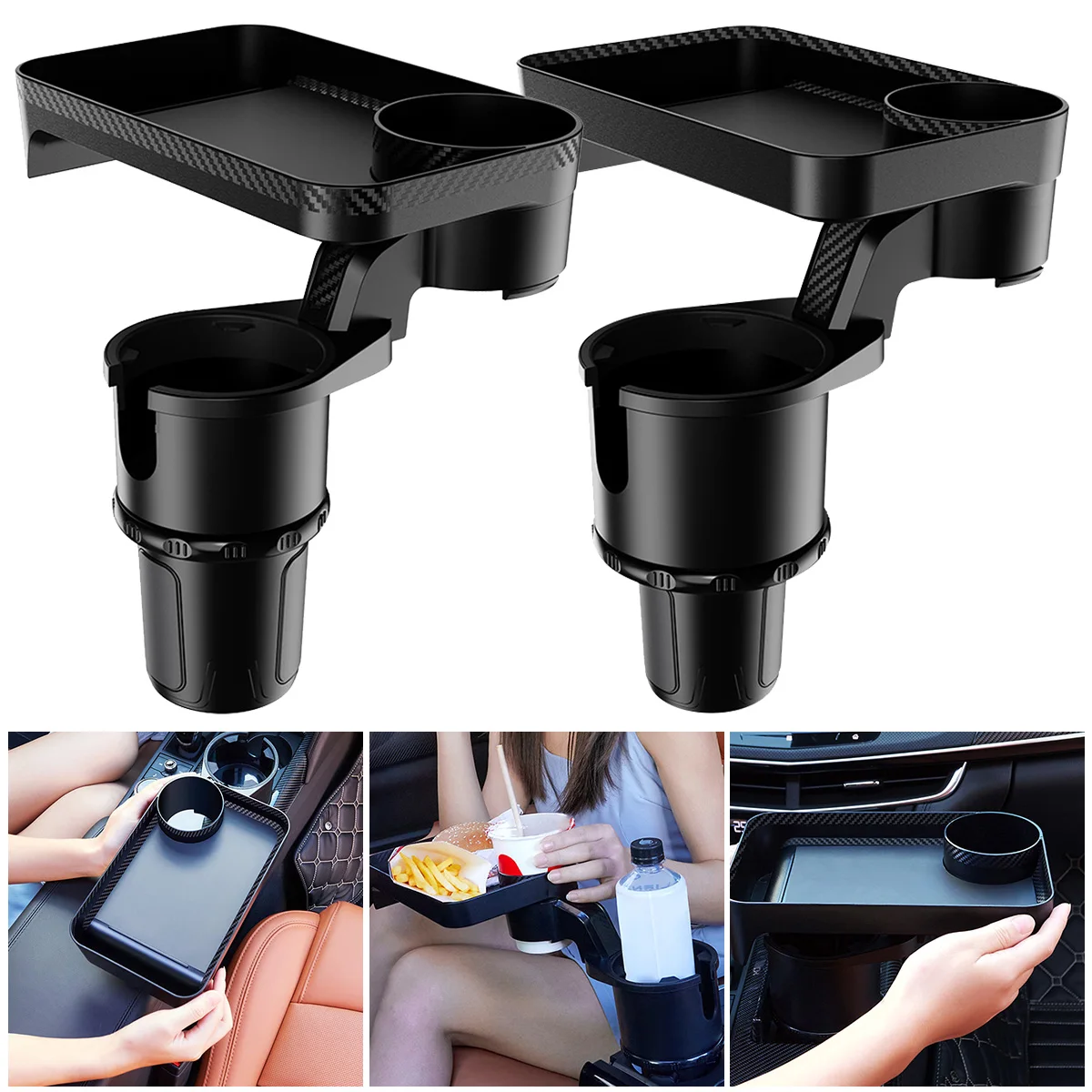

new Car Cup Holder Expander with Attachable Tray 360° Rotating Car Phone Drink Bottle Stand Rack 2-In-1 Adjustable Vehicle Water