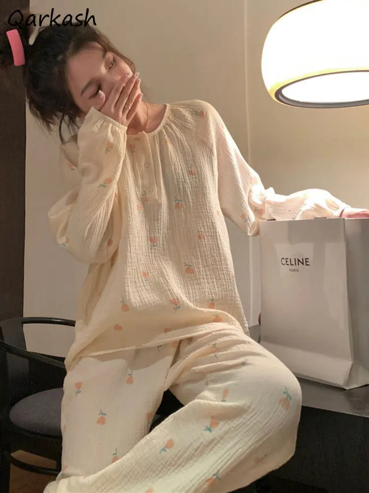 

Pajama Sets Women Autumn Korean Fashion Sleepwear Home Soft Casual Sweet Students Print Lovely Chic Long Sleeve Femme Ins New