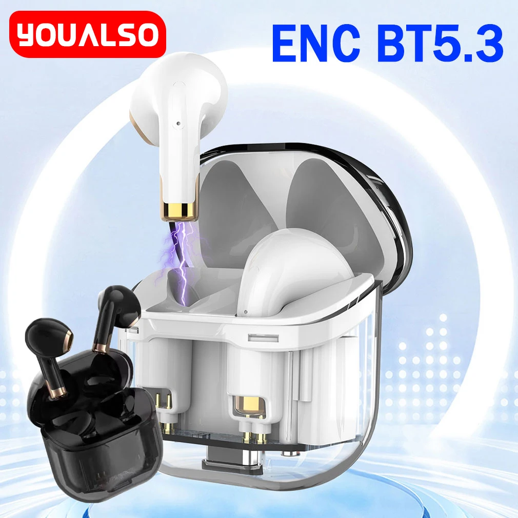 

Youalso Buds 4 pro Transparent In Ear Wireless Bluetooth Bass Earphone V5.3 Headsets ENC Call Noise Canceling Headphones Earbuds