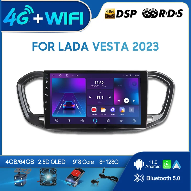 

Автомагнитола QSZN для Lada Vesta 2023, мультимедийный видеоплеер на Android 12,0, 9 дюймов, 2 din, GPS-навигация, 4G