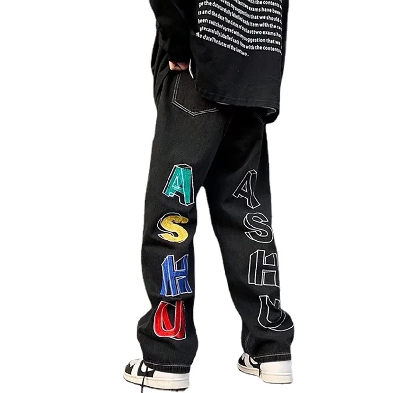 

2022 European and American hip-hop high street printed jeans men's ins tide brand loose straight American y2k retro long pants