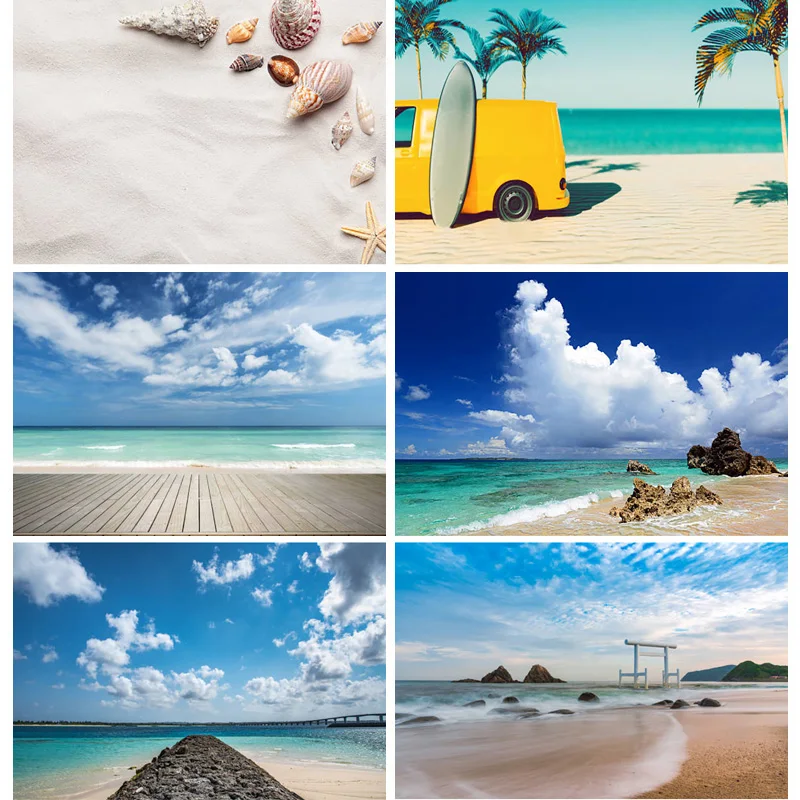 

SHUOZHIKE Summer Tropical Sea Beach Palms Tree Photography Background Scenic Photo Backdrops Photocall Photo Studio HT-06