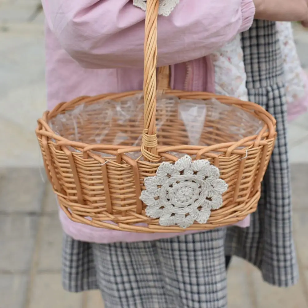 

Милая Полезная корзина для хранения цветов и растений, корзина для пикника из ротанга, декоративная корзина для кемпинга