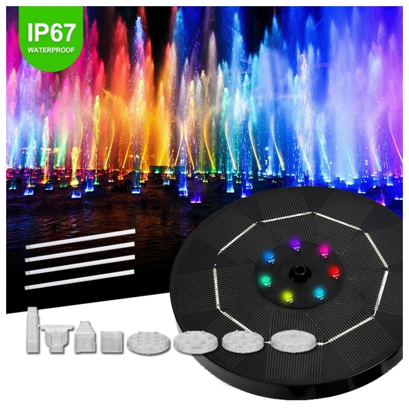 

Solar Powered Fountain Pump with Led Light 3.5W Water Fountain Panel Kit for Bird Bath Pond Garden Fish Tank Pool Decor