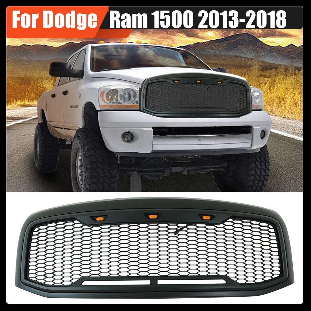 

For Dodge Ram 1500 2013-2018 Car Raptor Style Replacement Front Grill Mesh Grille Hood Bumper Grille with LED Light Accessories
