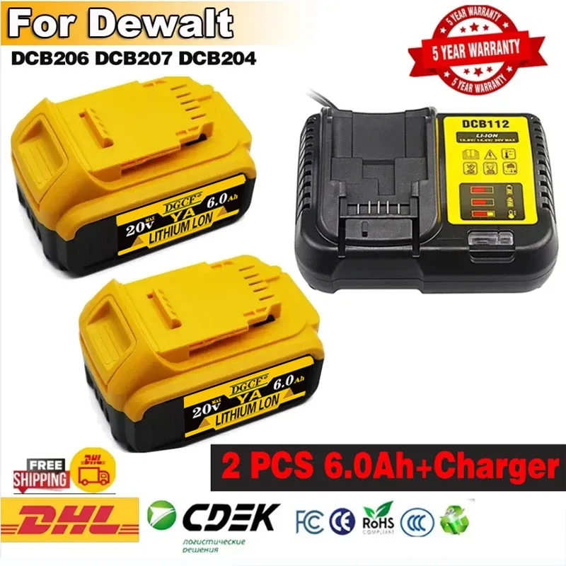 100% оригинал 20 В 6 0 Ач для Dewalt DCB180 DCB181 DCB182 DCB201 DCB206 литий-ионный аккумулятор прямая