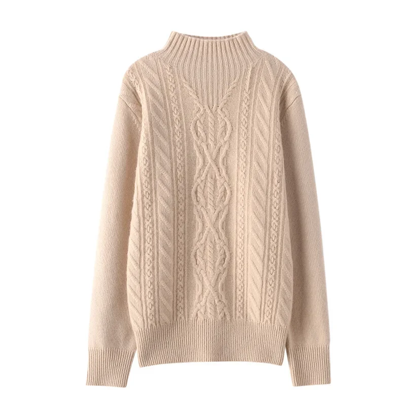 Женский модный утолщенный свитер с высоким воротником до половины поло вязаный