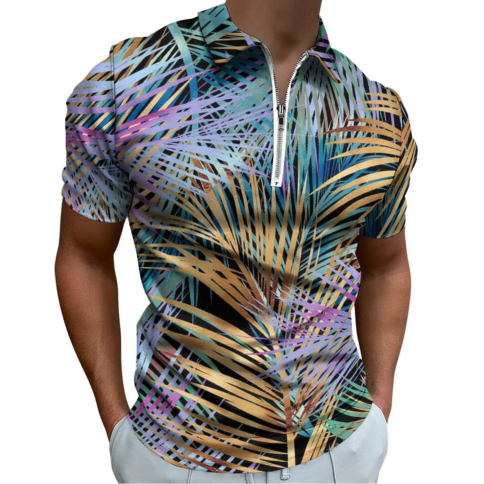 

Tropical Palm Casual T-Shirts Colorful Leaves Polo Shirts Streetwear Shirt Beach Short-Sleeved Custom Top Big Size 4XL 5XL