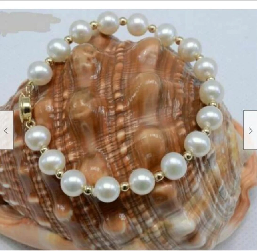 Gold Buckle 9-10mm white Nanhai Pearl Bracelet length 7.5-8“