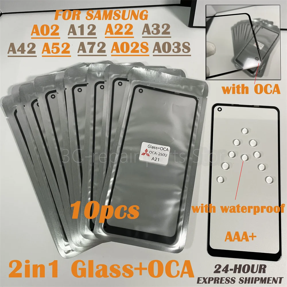 10 шт./лот Стекло + OCA LCD передняя внешняя линза для Samsung Galaxy A02 A12 A22 A32 A42 A52 A72 A02S A025 A03S